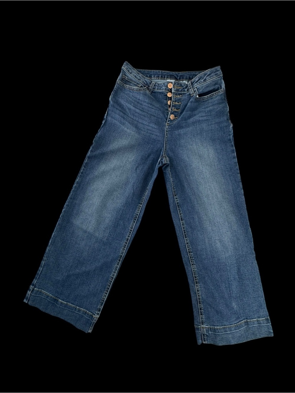 Time and Tru Wide-Leg Button-Fly Jeans - Blue Denim